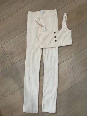 Madewell Cream Ribbed Knit Tank & Straight Leg Pants Set